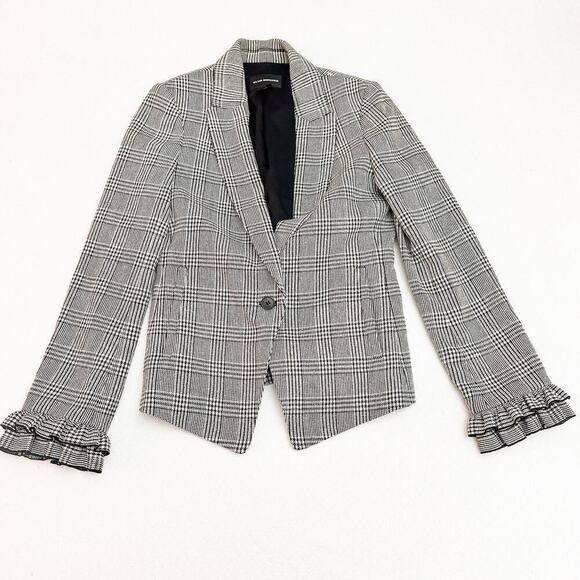 Club Monaco Plaid Patterned Blazer Ruffle Hem Size 2 - Picture 1 of 8